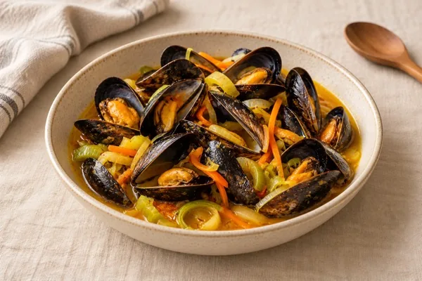 Moules au vin blanc et aux légumes